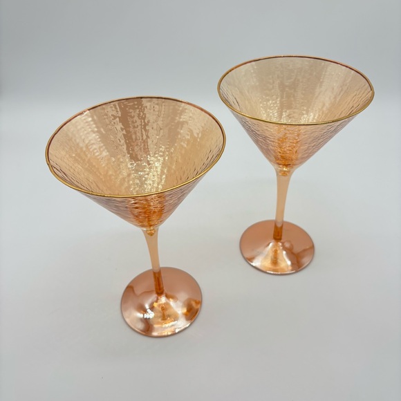 New Set of 2 Anthropologie Zaza Martini Glasses Honey Luster Marigold Iridescent - Picture 2 of 10